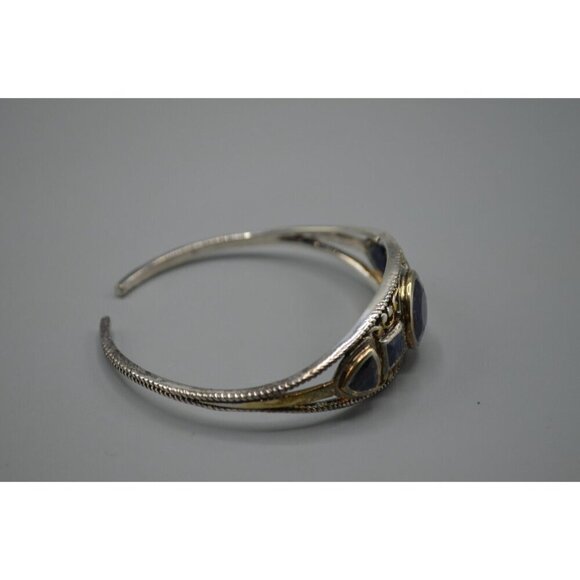 Navy Blue Stone Bangle Bracelet Sterling Silver 925 Filigree 23.03g 2.25" - Picture 3 of 8